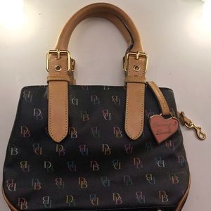 Small black Dooney and Bourke rainbow monogram bag